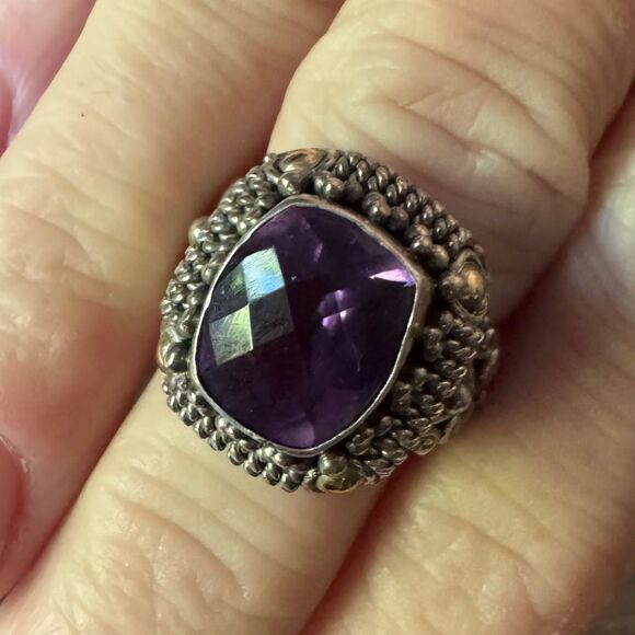 Amethyst Ring 925 Silver & 18k Gold BA Suarti Size 7.5 - Picture 16 of 17